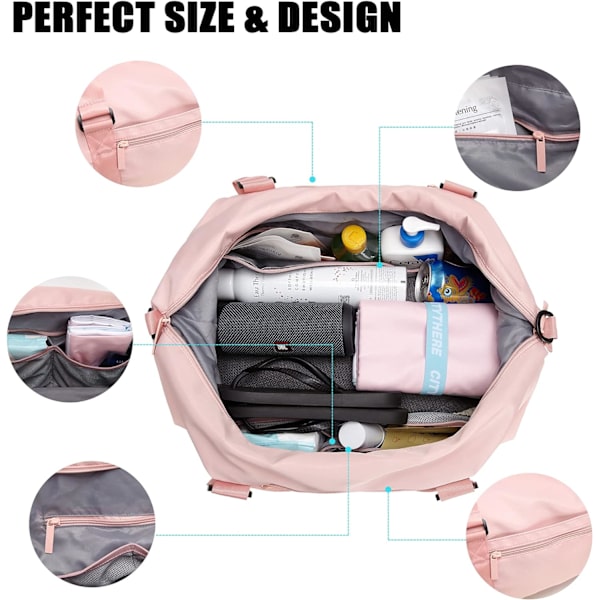 Weekendvesker for kvinner Vanntette Reise Duffelvesker Over natten Carry On Bag Treningsveske med Våt Lomme og Trolley Sleeve