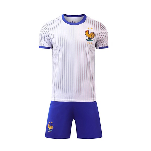 2024 Europa Sportswear Fodbold Frankrig Trøje Korte Ærmer Shorts Trøje Euro 2024 Blå Hvid Barn 24