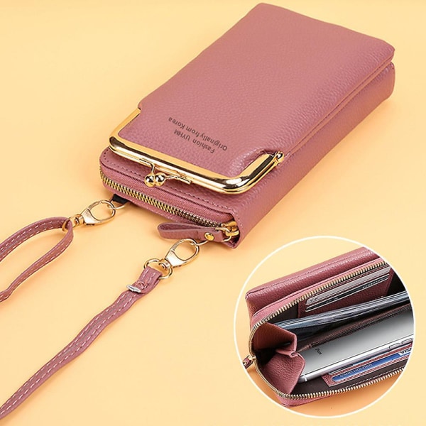 Kvinnors telefon Crossbody axelväska Handväska - Retro Pu-läderplånbok Liten mobiltelefonpåse Dark Pink
