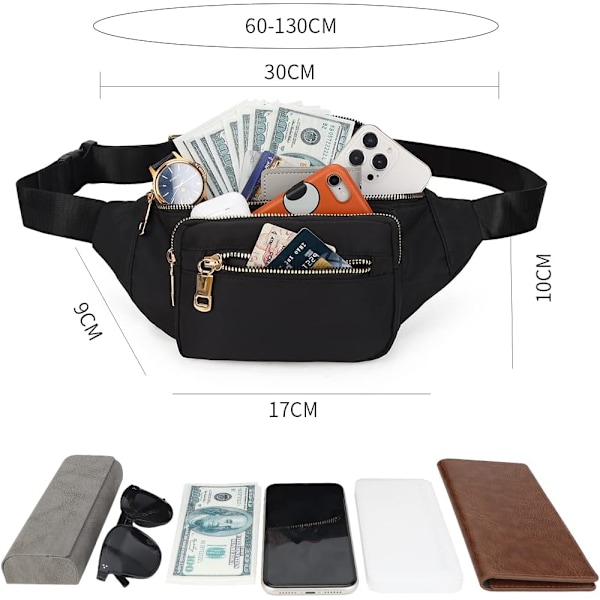 Midjeväsk, Vattentät Festival Fanny Pack, Reseväska, Stor Kapacitet, 4 Ficka med Blixtlås, Pengar Midjeväsk, för Män och Kvinnor