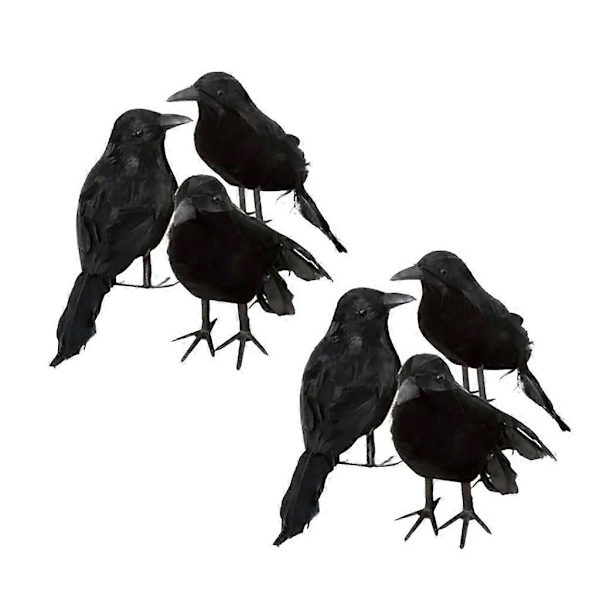 6 x Halloween Dekoration Kråke Kunstig Ravn Kråke Med Fjær Sort Fugl