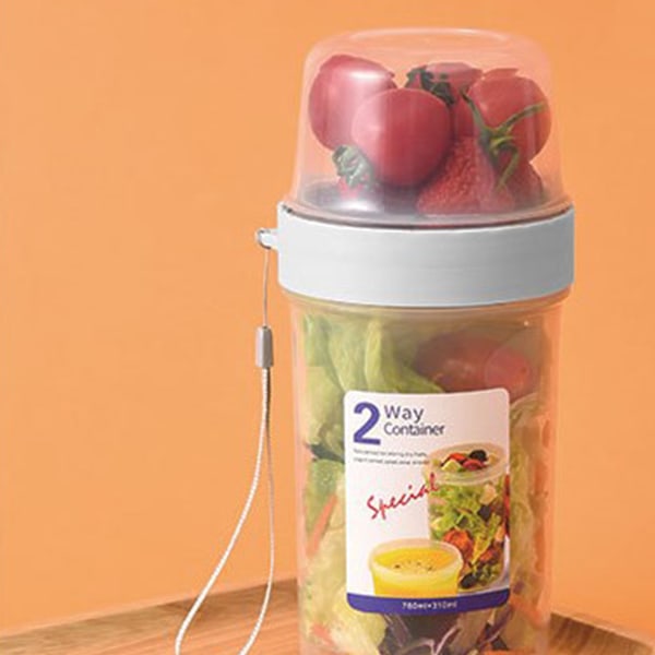 Bärbar matbehållare 2 lager förvaringsflaska tätning burk lufttät behållare för yoghurt sallad frukt mellanmål.C