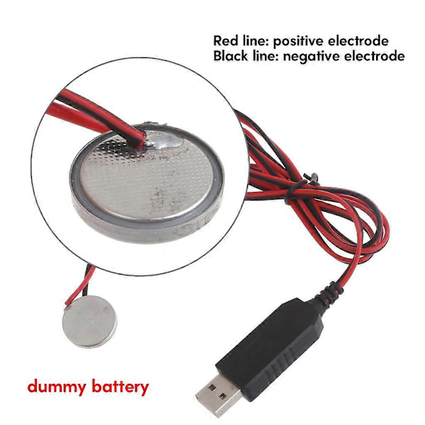 USB till 3V CR2032 Dummy Batteriladdningskabel för CR2032 3V Knappcellsbatteridriven Klocka Fjärrkontroll Leksak (FCC)