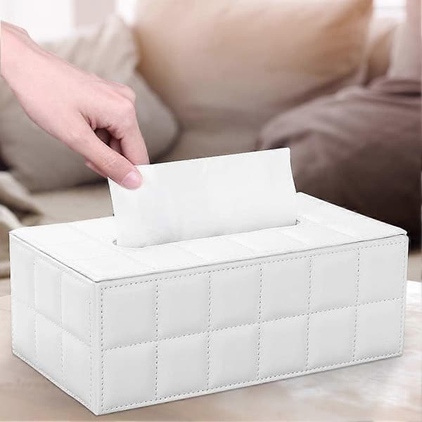 Rektangulär Kosmetikservettbox i Läder för Hem/Kontor/Bil (Vit)