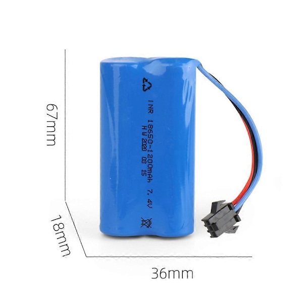 7.4V 1200mAh Litiumbatteri - Erstatningsbatteri kompatibelt med fjernstyrt bil