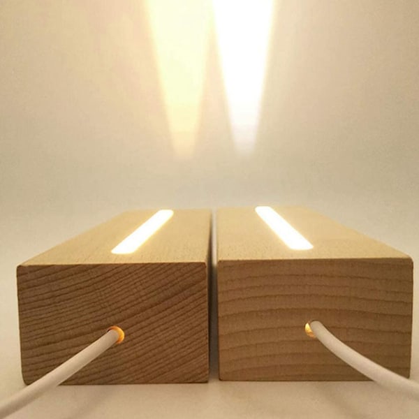 Tre Rektangulær Lysbase, Tre LED-Visningsbase Sockel Lys Lampe Stativ For Akryl, Krystall, Nig[C]