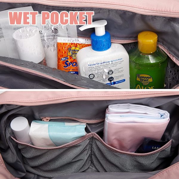 Weekendvesker for kvinner Vanntette Reise Duffelvesker Over natten Carry On Bag Treningsveske med Våt Lomme og Trolley Sleeve