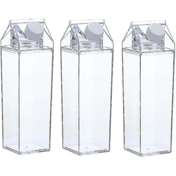 3-pack mjölkförpackningsflaska, klar fyrkantig mjölk, läckagesäker plastkopp