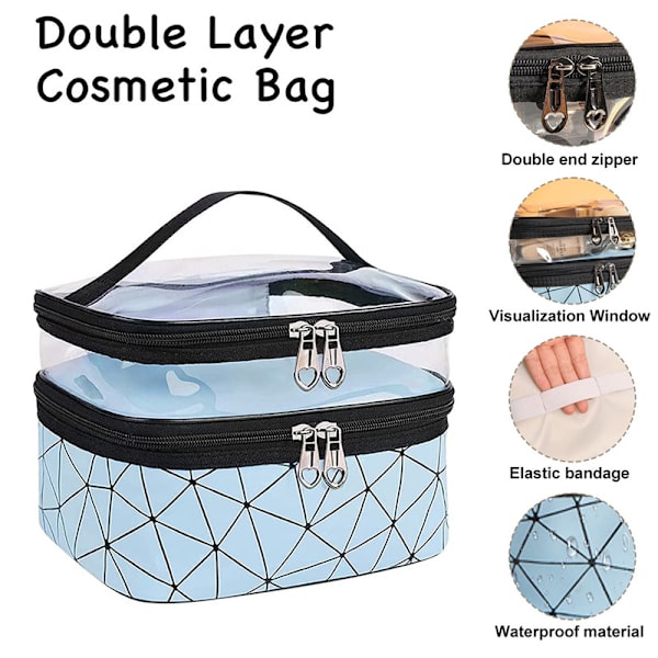 Bærbar Dobbeltlags Rejse Makeup Taske 20 Stykker Himmelblå