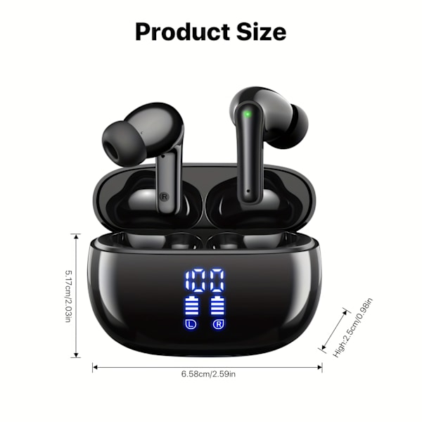 40H Spela Tid Trådlösa Hörlurar med LED-Strömskärm - Pekskärm, Brusreducerande Mikrofon för Spel, Löpning & Samtal - Kompatibel med iOS & Android