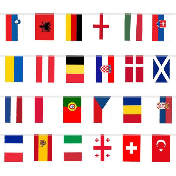 2024 EURO Football Championship Bunting Flags - European Flag Bunting - med 24 deltagande lag flaggor för trädgård, bar, festdekoration[C] 20 x 28cm