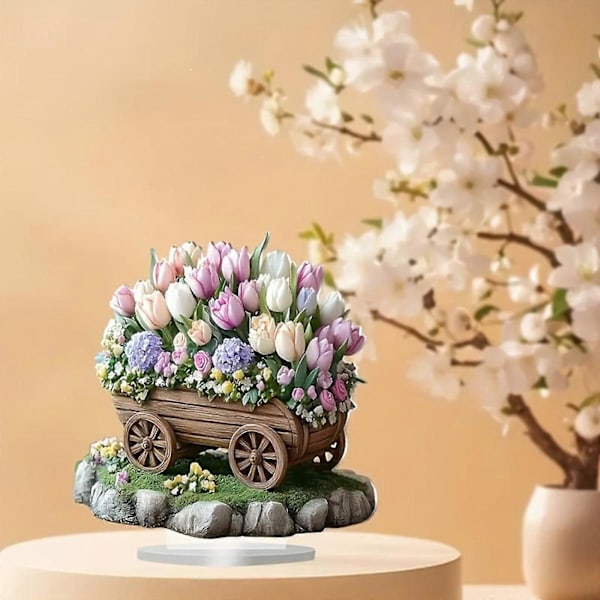 2D Blomstervagnsdekoration Platt Skrivbordsdekoration för Bokhylla Studiebord (C)