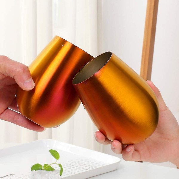 Rostfritt stål stamfritt vinglas, portabelt vinglas för utomhusbruk - set med 2 drickskoppar av metall Magic Red