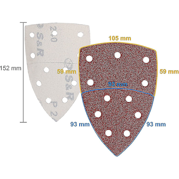 60 Trekantslibningsplader Trekant Slibpapir Mus Delta, 105 X 152 Mm, Korn P40/60/80/120/180/240