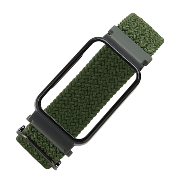 Flettet Loop-reim for Mi Band 7 Pro Justerbar Elastisk Nylon Loop Armbånd med Beskyttende Ramme OD Grønn Bånd Svart Etui[C]