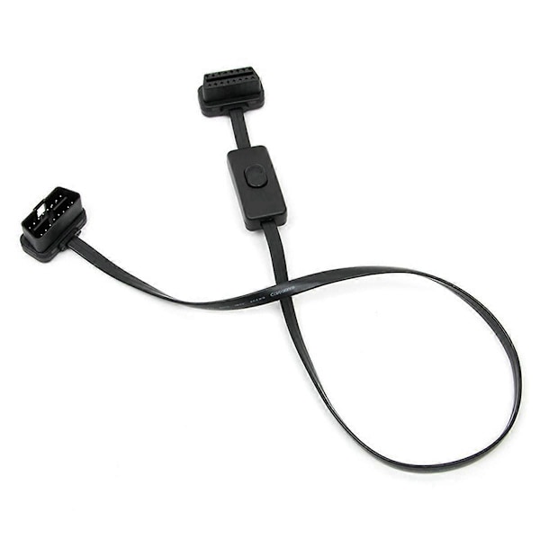 OBD2 Han til Hun Retvinklet Diagnostisk Forlængerkabel 60CM med Strømbryder OBD Switch Kabel Black
