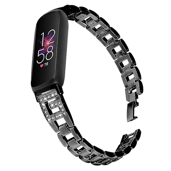 Til Fitbit Inspire 3 G-formet Rhinestone Dekor Metal Armbånds Udskiftnings Urrem Black, Black Style A Fitbit Inspire 3