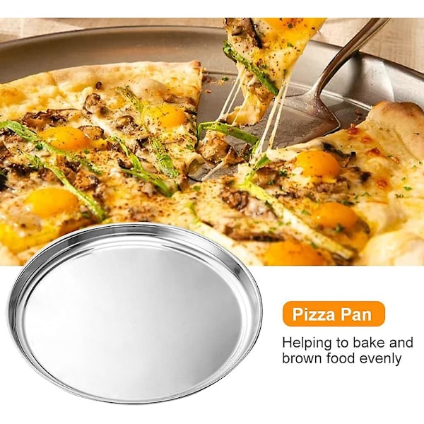 Pizzaform i Rostfritt Stål, 2 st Runda Pizzabackplåtar Pizza Bakplåt, 15 tum (Silver)