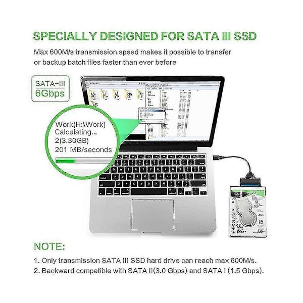 USB 3.0 til SATA III Harddiskadapterkabel med LED-lys Datamaskin Harddisktilkoblingskabel for 2,5 tommers SSD-er og harddisker