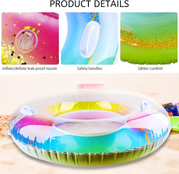 Uppblåsbar simring, stor, simring, glitter, simring, regnbåge, simring för vuxna och barn, glitter, vattenleksak för poolen
