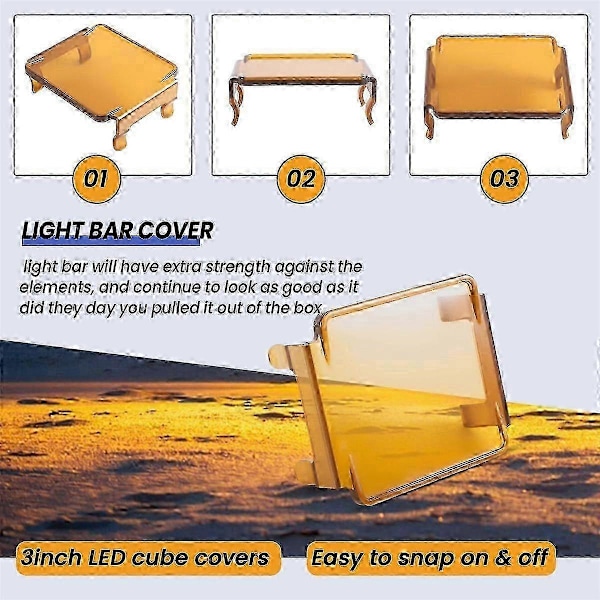 2 stk. 3-tommers gule LED-poddeksler, firkantede LED-lysbardeksler, LED-kubedeksler, beskyttende polykarbon (C)