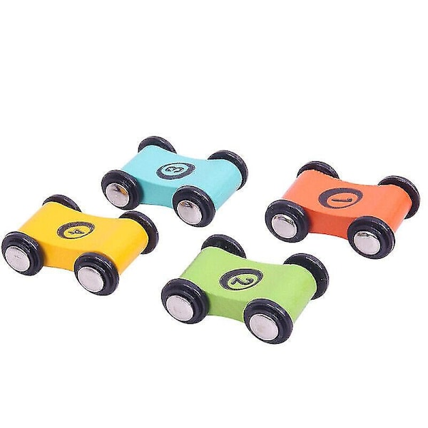 4 Mini Träbilar Race Ersättning för Ramp Leksaker Pojkar & Flickor Toddler Racer Set