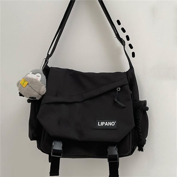 Retro Messenger Bag Hane Stor kapacitet Lätt axelväska Justerbar axelrem Black Single Pack 5 Badges