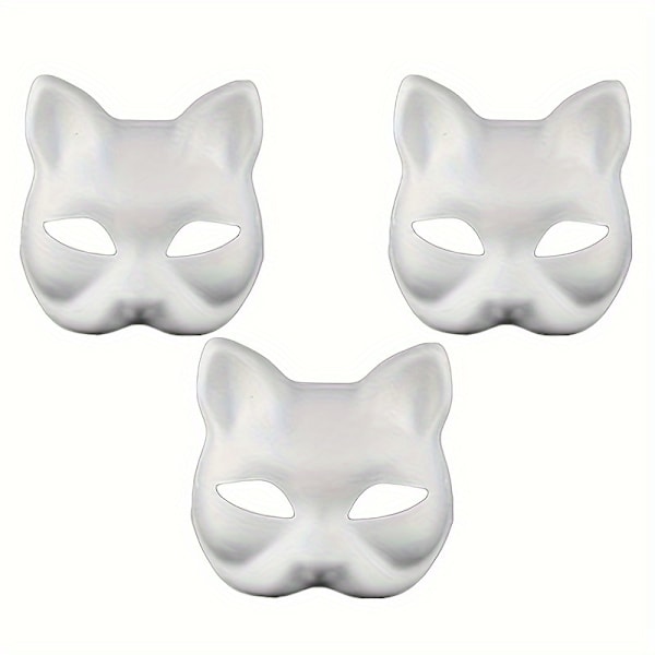 3-delt Kattemaske Sæt - Ren Hvid, DIY & Personlig - Halloween, Kostumefest & Cosplayfest