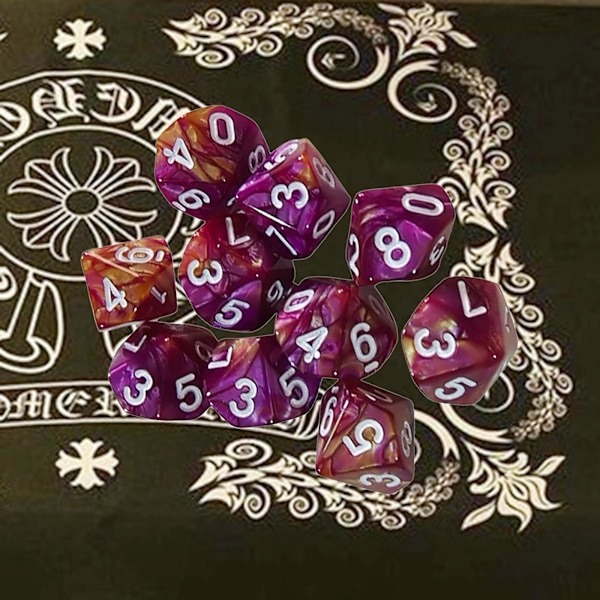 2x10st 10-sidiga Tärningar D10 Polyedriska Tärningar för Dungeons and Dragons Bordsspel Lila Röd (C)