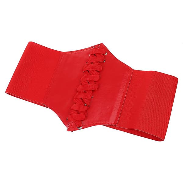 Dame Svart Imitert Skinnbelte Elastisk Midje Spenne Bredt color