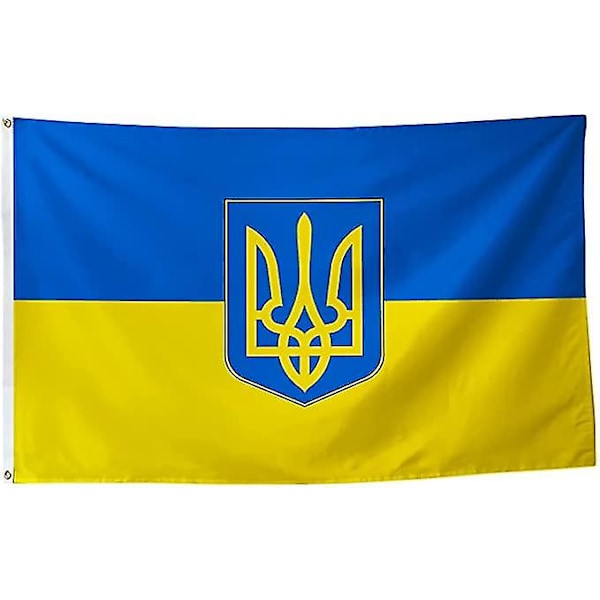 Ukraina Flagg 3x5 Fot Levende Farge Premium Banner Liten og Stor Ukrainsk Flagg med Tridenten Dobbelt Sydd Flagg med Kobber Knaphull (3x5 Fot)