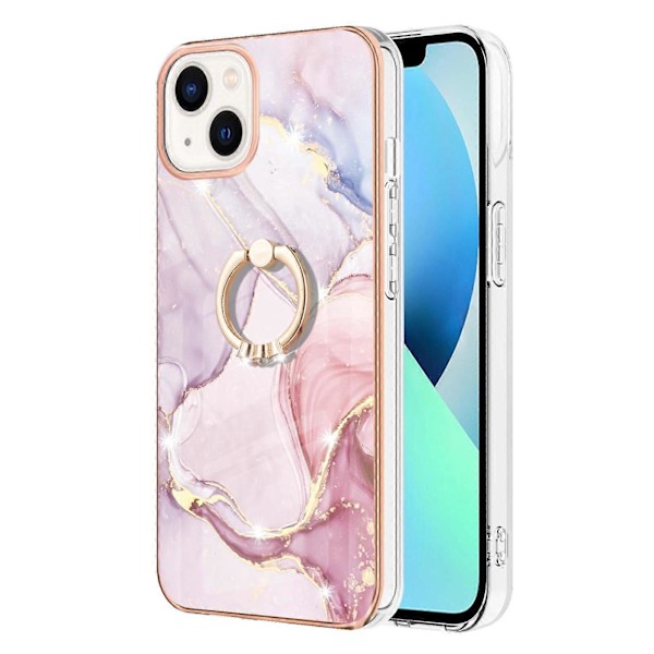 Elektropletteret marmormønster IMD TPU stødsikkert etui med ringholder til iPhone 13 I6(FCC)
