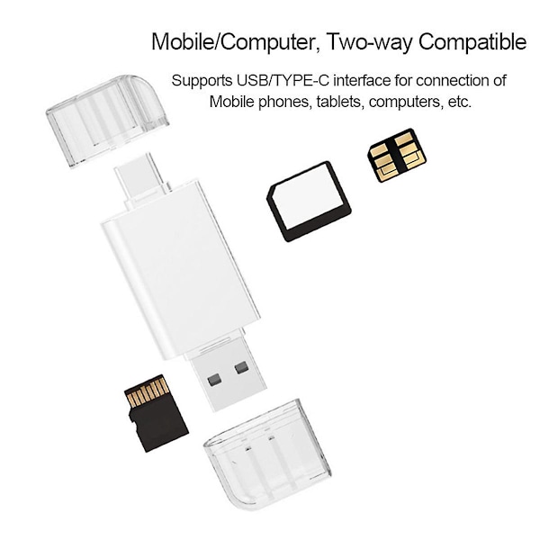 USB-C Typ C / USB 2.0 till NM Nano Memory Card TF - SD Kortläsare för Mobiltelefon & Förstärkare, Laptop