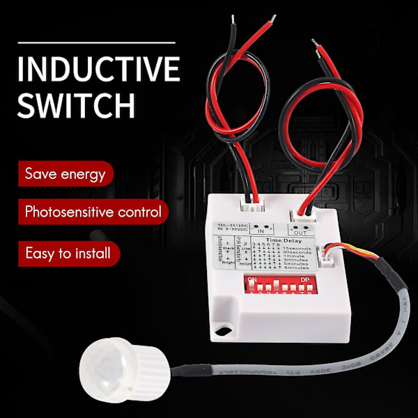 12V 24V PIR Bevegelsessensorbryter IR Infrarød Menneskelig Induksjonstidsforsinkelsesrelébryter Korridor LED L