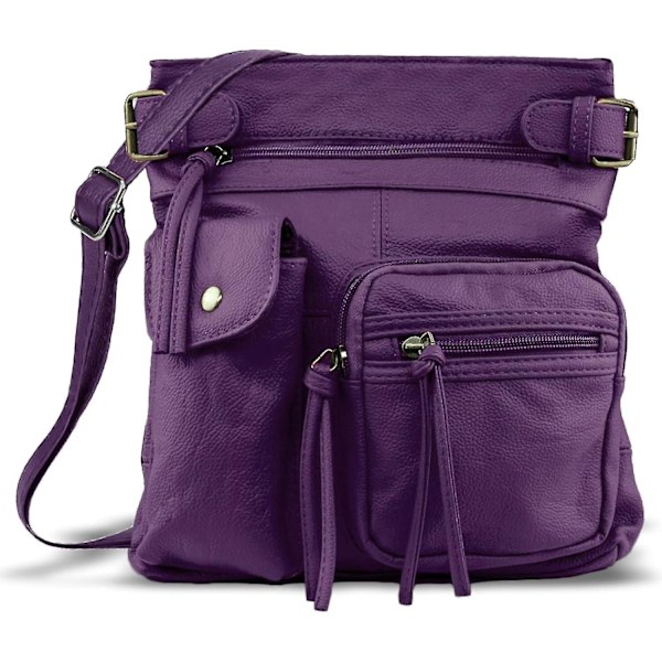 Äkta läder crossbody-väska - Supermjuk och hållbar crossbody-väska för kvinnor och män - Bronsfärgad hårdvara med justerbar rem