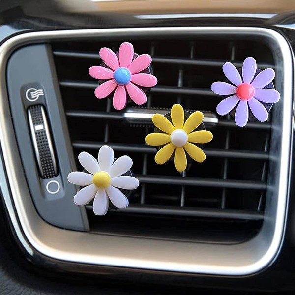 4 Pcs Car Charm Beautiful Daisy Flowers Car Air Vent Clips Car Air Freshener Cute Automotive Interior Trim Decorations Accessories[C]