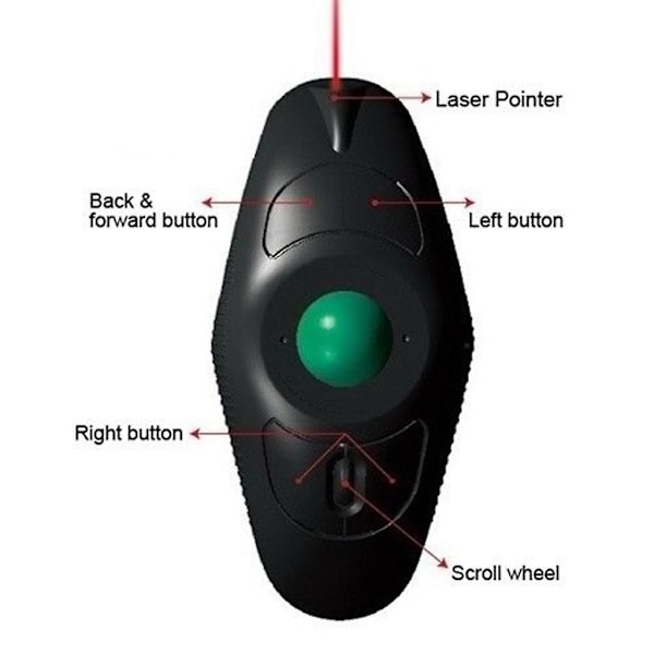 Trådløs USB Trackball Mus med Tommelstyring - Bærbar Fingermus