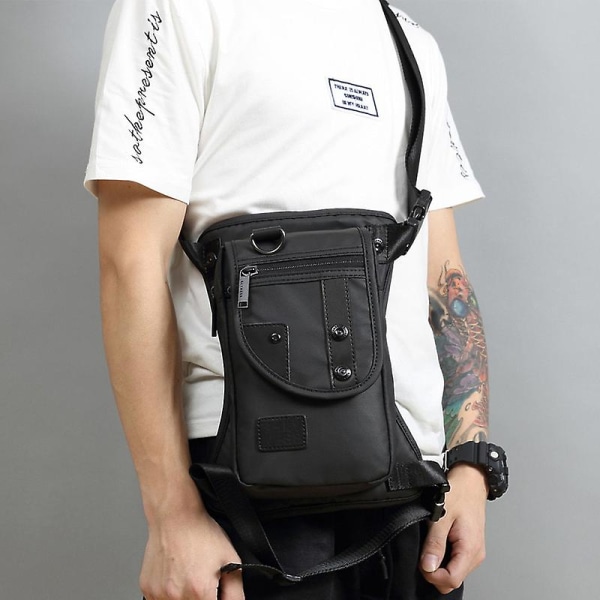 Menn Midjepakke Rumpe Lår Veske Motorsykkel Kjører Nylon/lerret Militær/angrep Mann Kryss Kropp Fanny Pack Hip Belte Drop Bags Black silver rivets