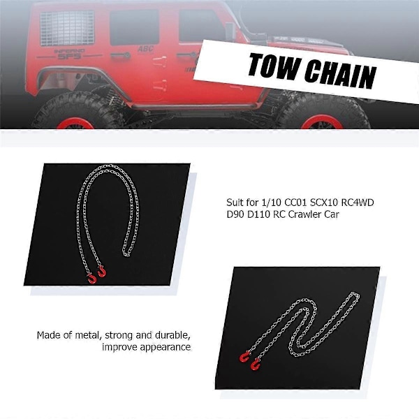 1:10 RC Crawler Tilbehør Slepekjede med Tilhengerkrok for Axial Silver  Red