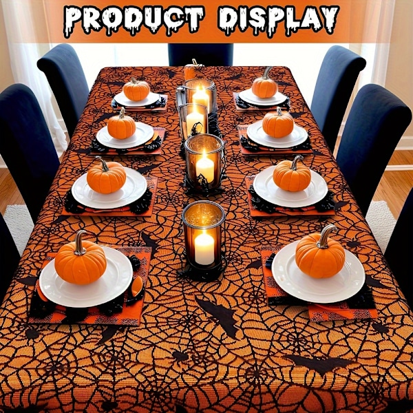 Halloween-Duk 1-Pack, Rektangulär Svart Spets Polyester, Spindelnätsdesign för Spöklikt Matbord, Maskintvättbar, Mångsidig Användning, 60\"