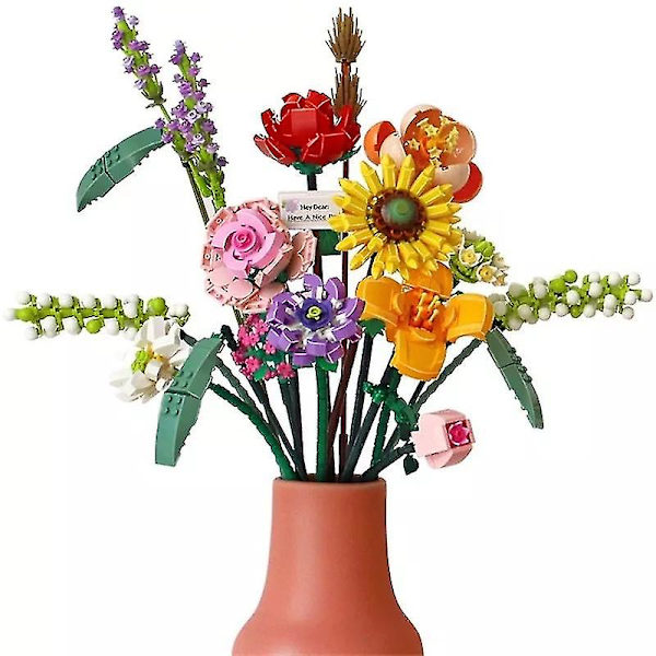 Blombukett/Byggklossar-set, DIY-leksaker för gåva 456 delar