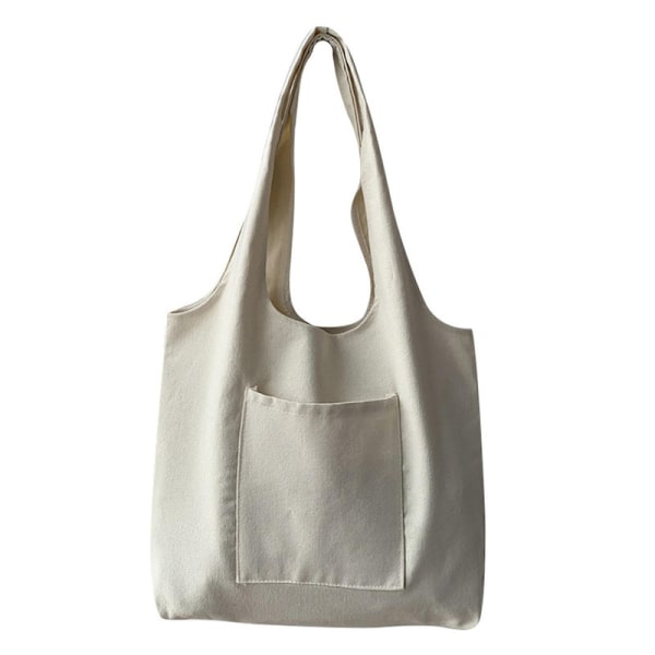 Canvasväska, tungt tyg, platsbesparande, enfärgad fickdesign, canvas tote-väska för kvinnor White