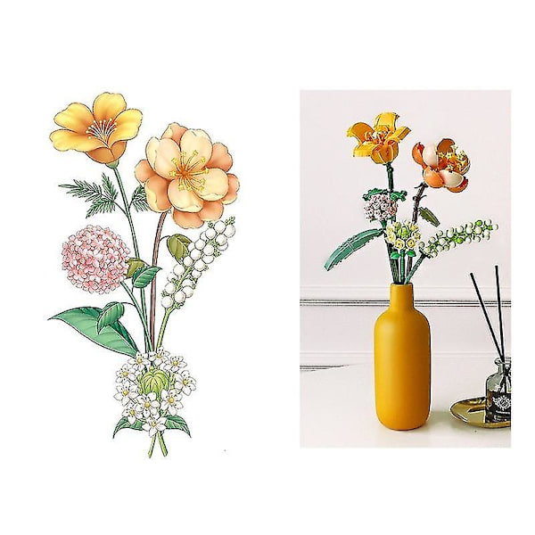 Blombukett/Byggklossar-set, DIY-leksaker för gåva 456 delar