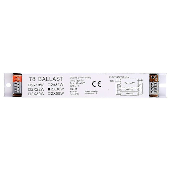 220-240v AC 2x36w Bredt Spenningsområde T8 Elektronisk Forkobling For Fluorescerende Lamp
