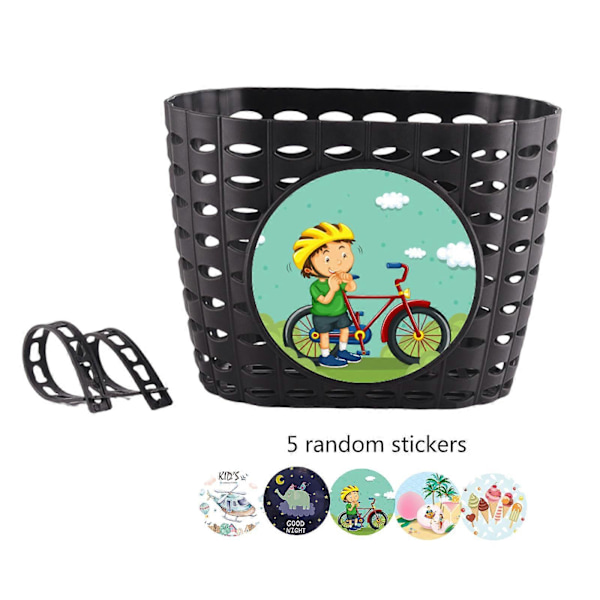 Barncykelkorg för pojke flicka främre cykelstyren vattentät korg med fästrem tonåring liten cykelkorg (C) rose with stickers