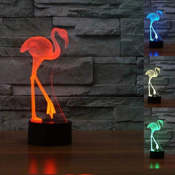 SHXX 3D Flamingo Nattljus Djurlampa Illusion Nattljus 7 färgskiftande Touch Switch Bord Skrivbordsdekoration Lampor Present XQ-3DD269[C]