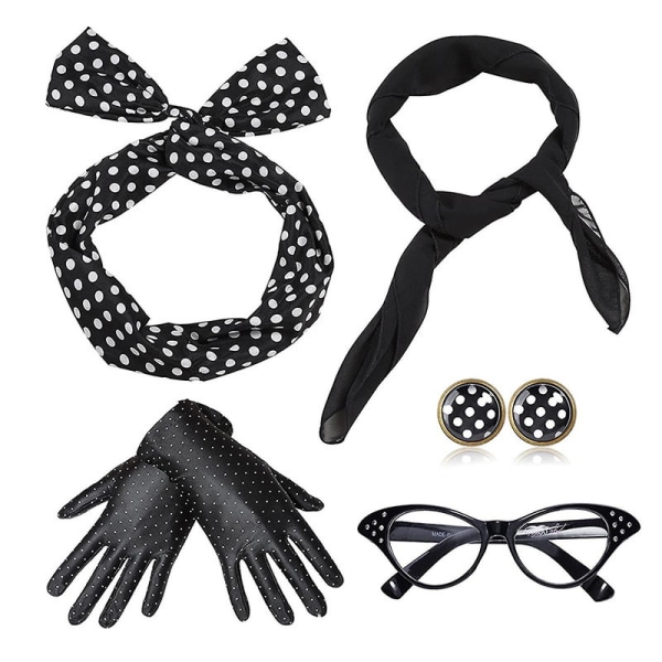 50-tals kostymscarf Polka Dot Pannband Örhänge Cat Eye Glasögon Chiffong Scarf - Basic kit
