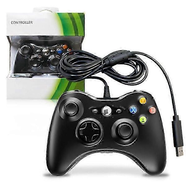 Xbox Handkontroll - Trådbunden 360-handkontroll med headsetuttag (Stöder Xbox 360-konsol/PC) - Svart -AD6- (C)