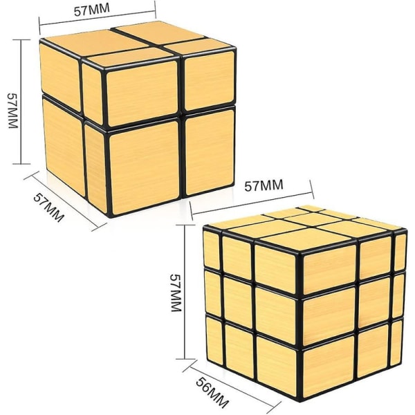 Set, 2x2 3x3 Spegelblock 2x2x2 3x3x3 Speed ​​Cube Bundle Speed ​​Cube Pussel Guld