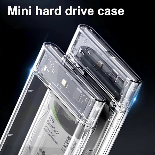 2,5-tommers HDD SSD-kabinett SATA til USB 3.1 Type C 4TB Transparent Ekstern Harddisk Beholder Kompatibel (FCC)